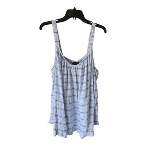 Lane Bryant Linen Blend Top Sz 22 Beach Nautical Stripe Adjustable Strap Ruffle